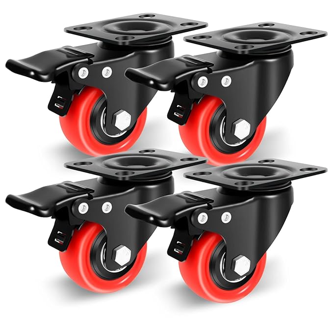 Nefish 2 Inch Casters Set of 4, Heavy Duty Top Plate Caster Wheels with Brake 600 Lbs, Dual Locking Furniture Castors, 360 Degree Swivel Casters, No Noise Polyurethane Wheels for Cabinet, Furniture