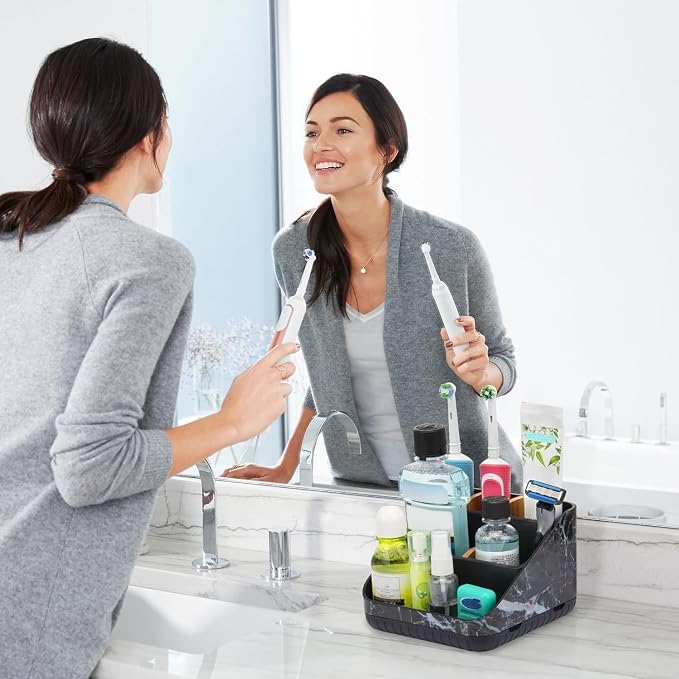 Toothbrush Holder for Bathroom, 6 Slots, Detachable for Easy Clean, Marble | - Image 2
