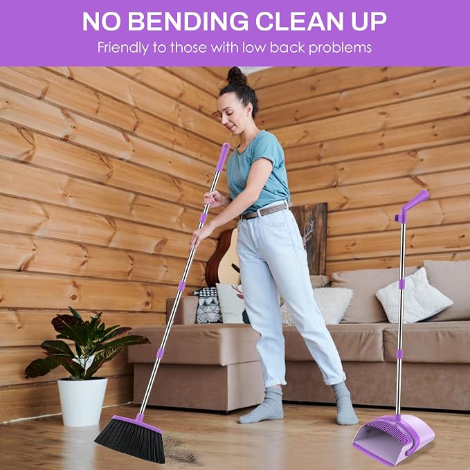 Broom and Dustpan Set for Home, 51-in Long Adjustable Handle Angle Broom and - Image 7