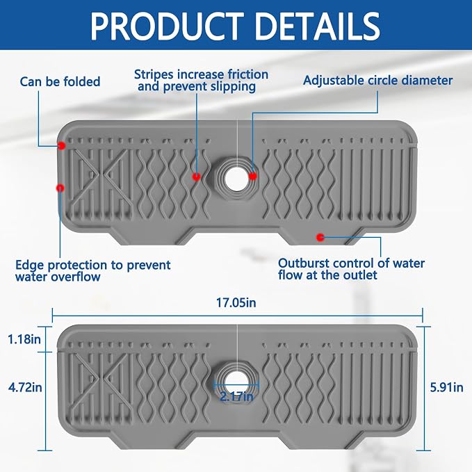 Sink Splash Guard Gen2-17" x 6'' Kitchen Sink Accessories, Silicone Sink Mat - Image 2