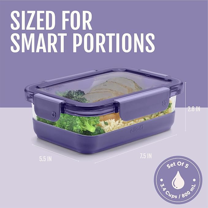 Ello Duraglass Refresh 3.4 Cup Meal Prep Containers, Everest | Glass meal prep - Image 4