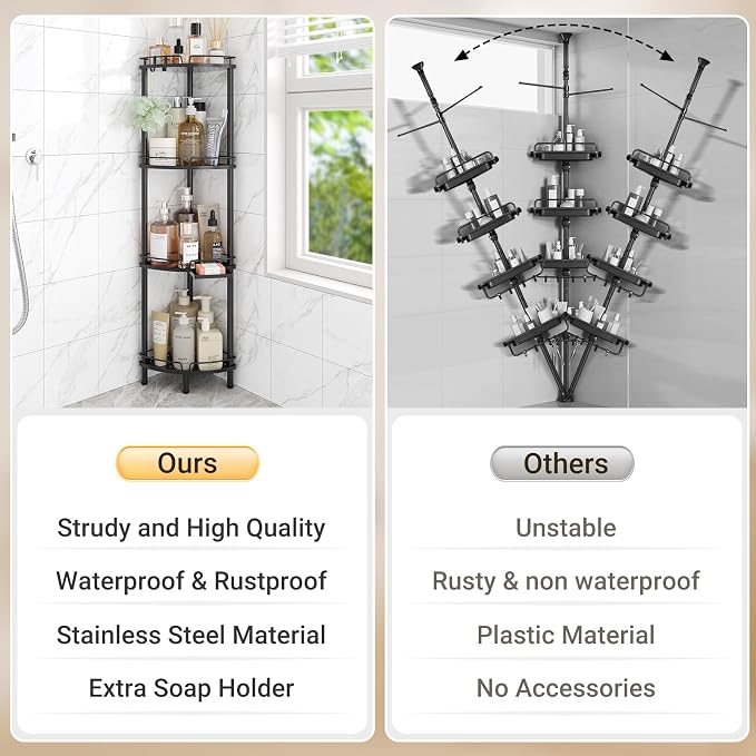 ELYKEN Corner Shower Caddy Standing, 4 Tier Metal Shower Organizer - Image 7