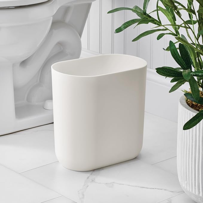 iDesign Small Slim Plastic Bathroom Trash Can, Coconut White | Bedroom - Image 3