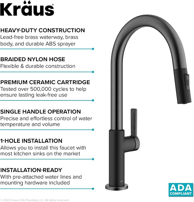KRAUS Black Stainless Steel Pull Down Kitchen Faucet KPF-2820MBSFSB | Two-tone - Image 11