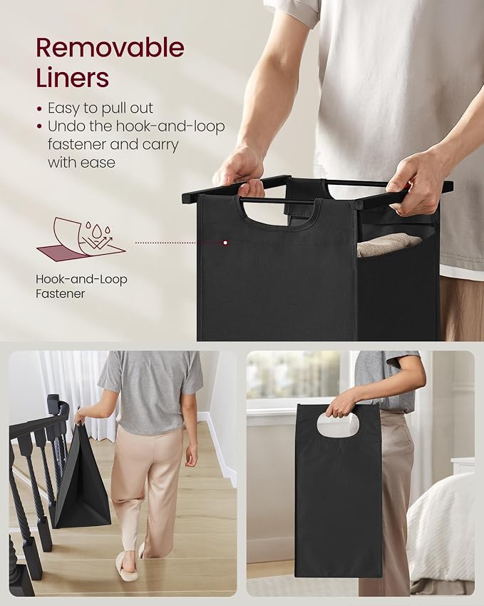 VASAGLE Laundry Hamper with Shelf, 2 Pull-Out Bags, 2 x 12.1 Gallons - Image 7