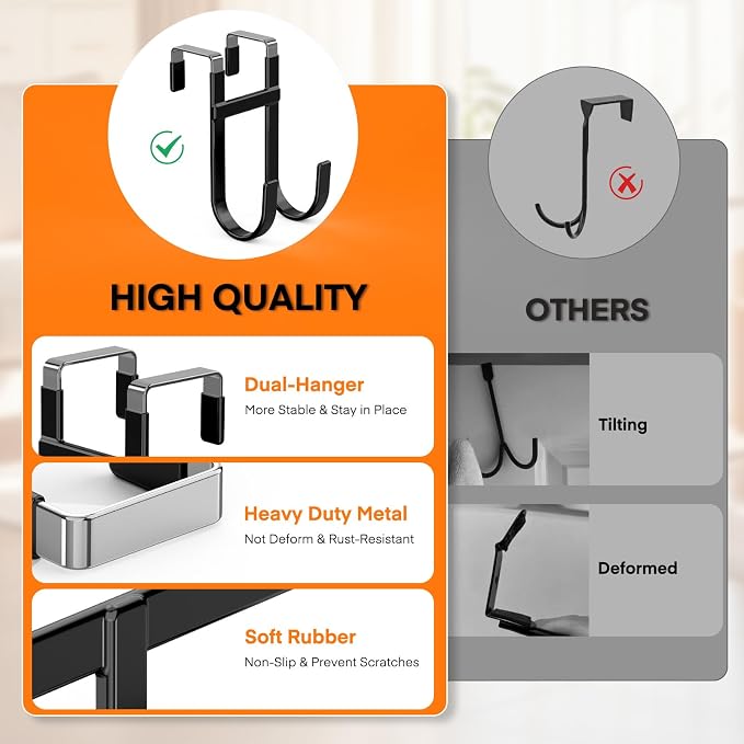 FYY Over the Door Hooks, Double-Hanger 4 Pack, Fits Doors 1 3/8" Black | Heavy - Image 3