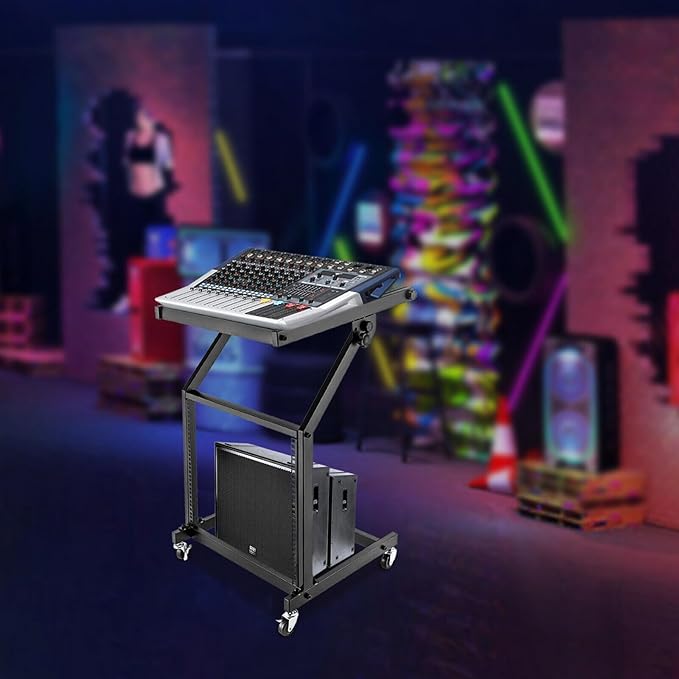 LYNICESHOP 9U/12U/16U DJ Mixer Stand, Adjustable Rack Mount Case Stand Studio Equipment Cart Stage Amp DJ Rolling (9U)