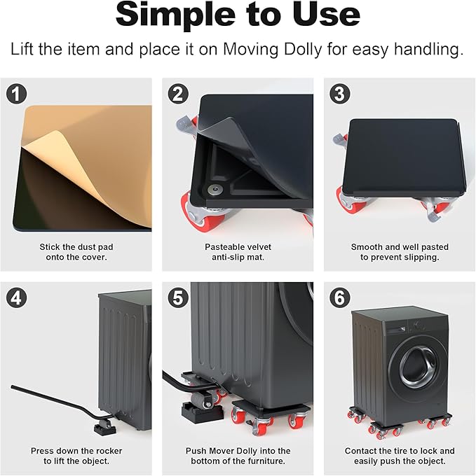 Fivepears Furniture Lift Mover Tool Set-3000 lb,5-Wheel Heavy-Duty Furniture Dolly with Handle,360°Swivel Casters Trolley-Ideal for Moving Heavy Machinery, Equipment, Pianos, Couches and Carpeted