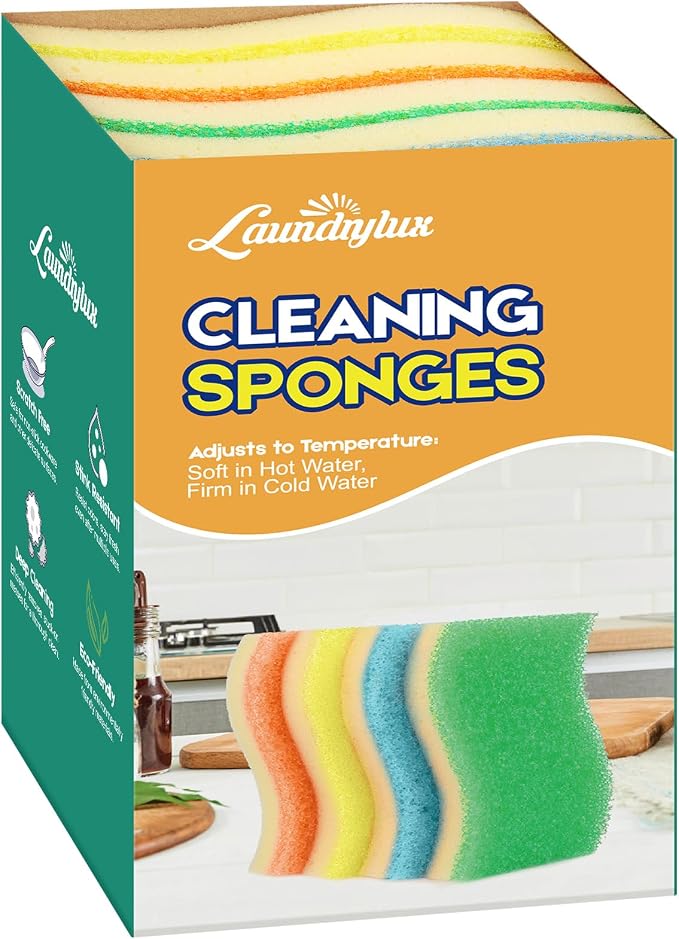 LAUNDRYLUX Scrub Sponge, 4 Pack Dual-Sided Temperature-Responsive Scrubber | by LAUNDRYLUX