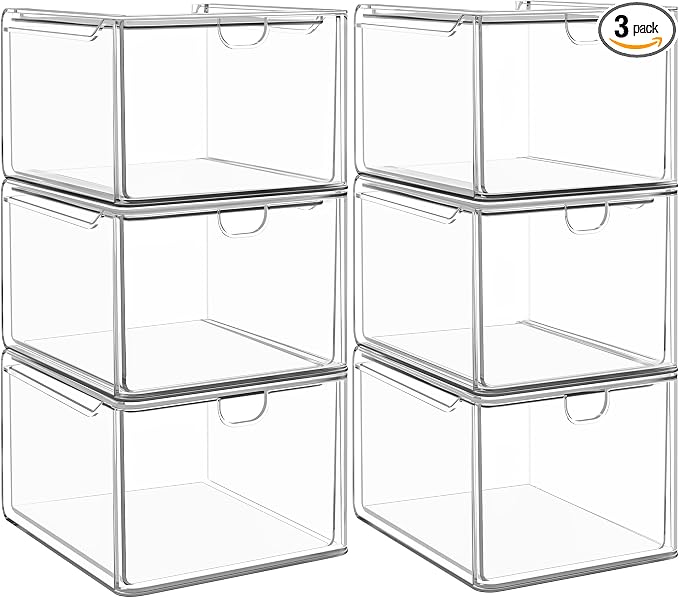 caktraie 6-Pack Stackable Acrylic Storage Drawers, Small | Smooth-glide drawers by shoeboxesanddeskorganizers