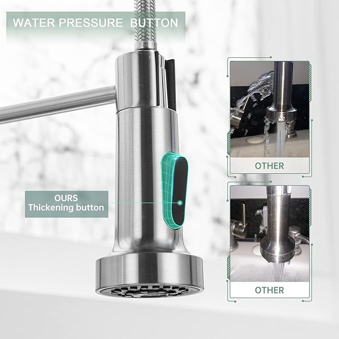 WEWE Pull-Down Kitchen Faucet, Stream & Spray Modes, Brushed Nickel | 17-Inch - Image 4