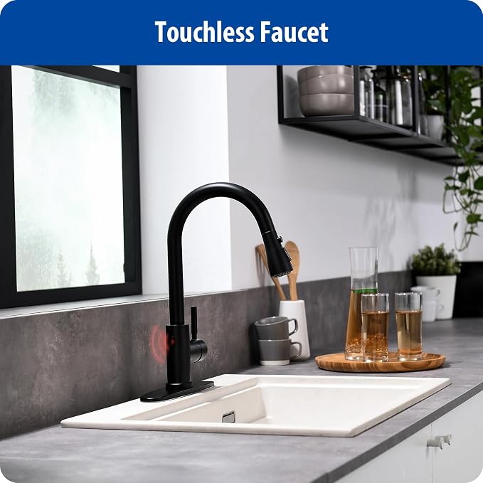WEWE Touchless Kitchen Faucet, Matte Black, Single Handle | 3 Modes Sprayer - Image 2
