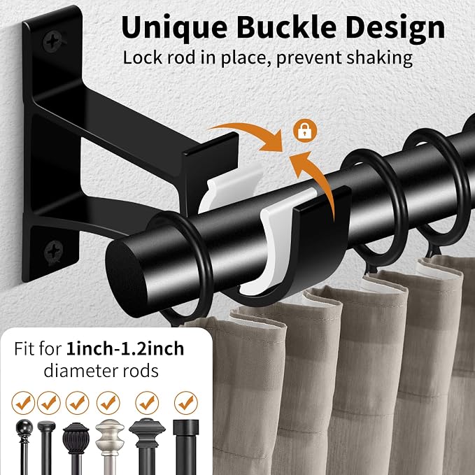 KOLAKO Curtain Rod Bracket, Heavy Duty Curtain Rod Holders Single Decorative - Image 3