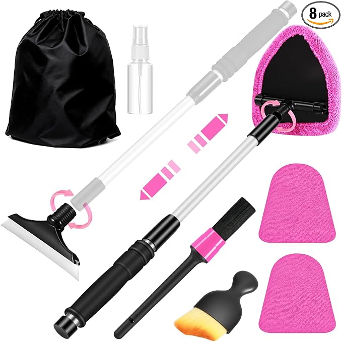 Pink Windshield Cleaner Tool, Car Interior Cleaning Kit by Vioview