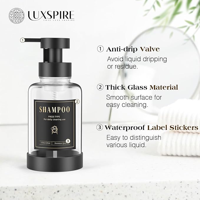 Luxspire Glass Foaming Soap Dispenser 15oz Hand Soap Bottle, 2 Pack | Anti-drip - Image 3
