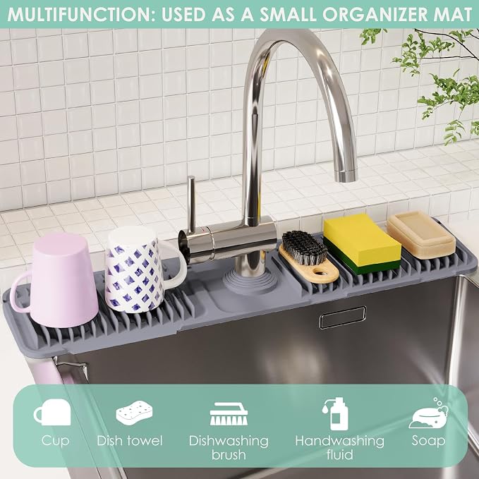 24-Inch Silicone Faucet Mat for Kitchen Sink Splash Guard, 7° Slope | 24"x5.5" - Image 7