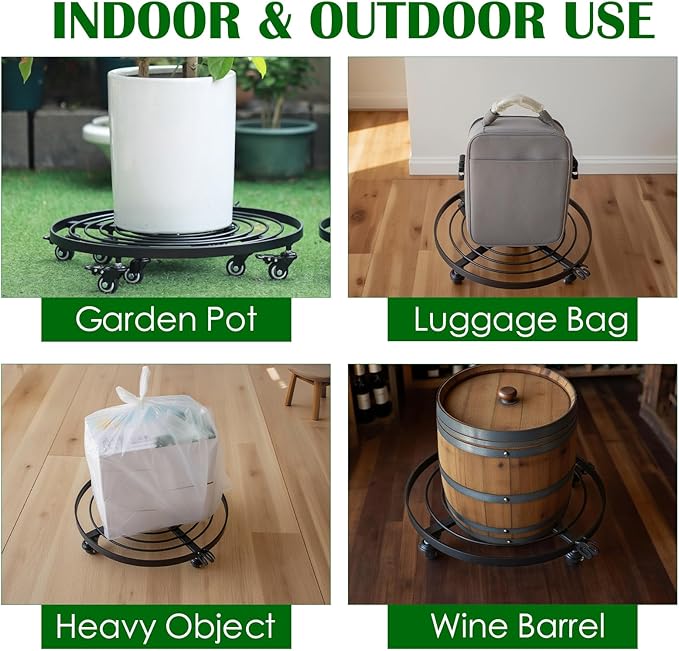 22 Inch Plant Rollers with Wheels - Heavy Duty Steel Round Dolly for Easy Indoor/Outdoor Movement, Removable Handle & 360° Swivel Wheels, Perfect for Large Pots, Planters & Trees