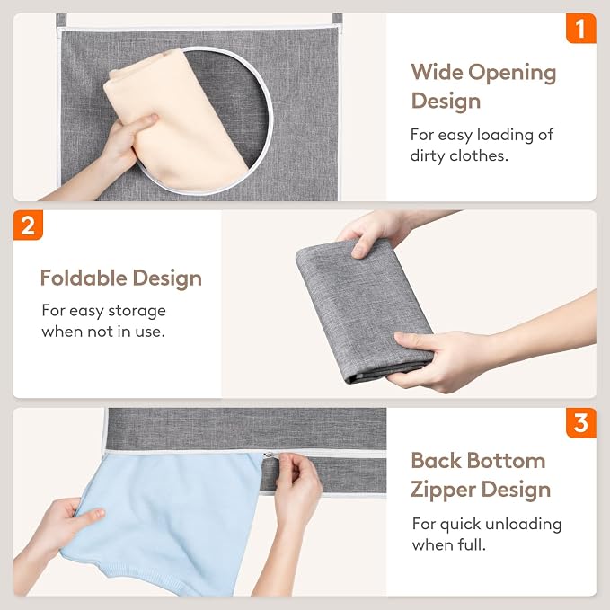 Lifewit 2 Pack Over Door Laundry Hamper, Collapsible Hanging, Light Gray - Image 4