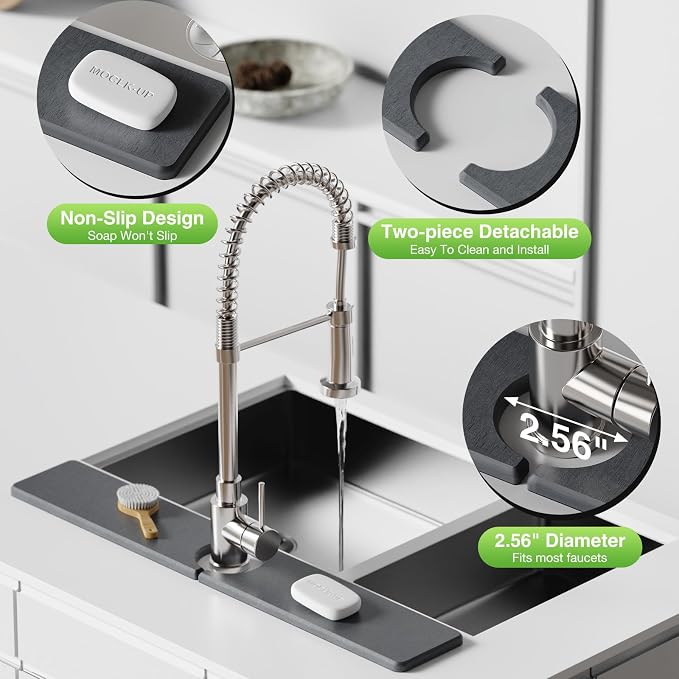 Premium Stone Faucet Mat for Kitchen Sink, 23.6" x 4" Dark Gray | Quick Drying - Image 5