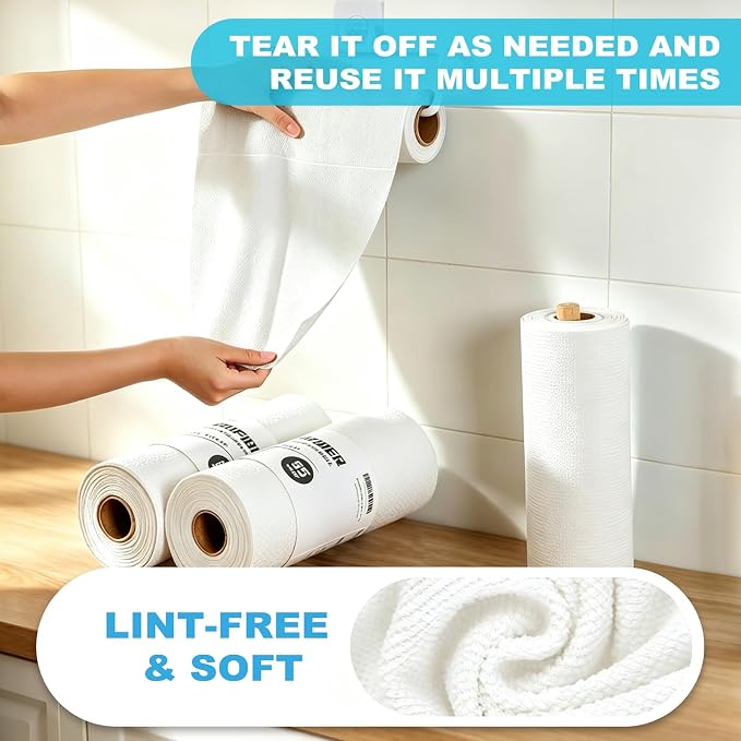 Puomue 55 Pack Microfiber Cleaning Cloth Roll, Tear Away Reusable Towels - Image 4