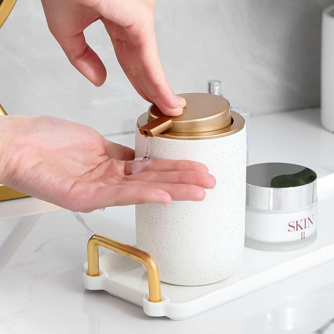 Ceramic Pump Bottle Refillable Lotion Soap Dispenser 12oz Sandstone White | - Image 3