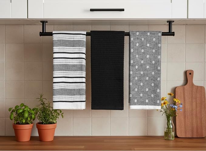 Black White Kitchen Hand Dish Towels: Oversized 28" x 16", 100% Cotton Cloth - Image 4