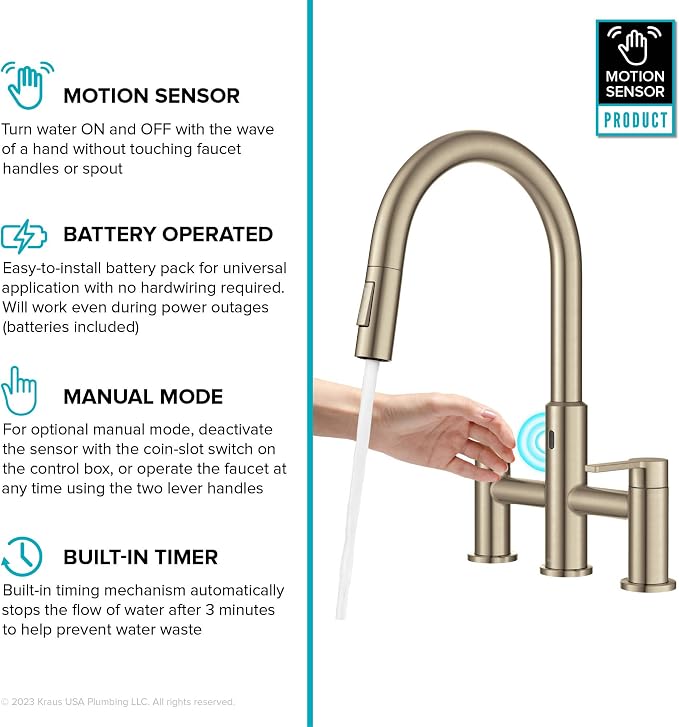 KRAUS Oletto Touchless Sensor Bridge Kitchen Faucet - Image 8