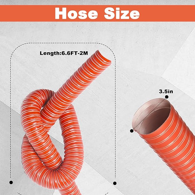 NOWBALL 3.5in Automotive Air Duct Hose, Length 2 Meter-6.6ft, 3.5" Silicone Flexible Cooling Ducting, 89mm High Heat Brake Exhaust Hose for Car, Garage, Dryer Air System
