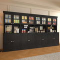71" Tall Farmhouse Kitchen Pantry, Black Large Storage Cabinet with Glass Doors, Freestanding Coffee Bar Hutch with Microwave Stand, Adjustable Shelves for Kitchen or Living Room, Set of 4