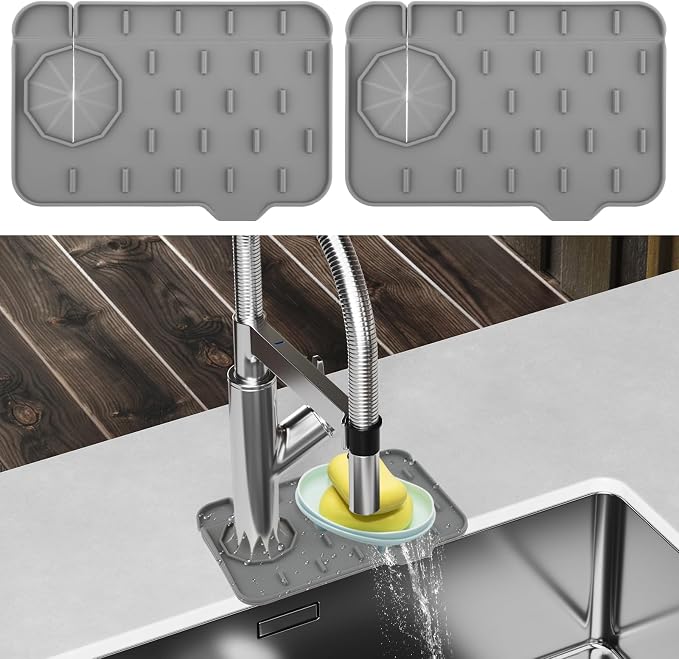 2Pcs Silicone Sink Faucet Splash Guard Mat Sponge Holder 8.3 x 5.3 Inch | Soap - Image 8