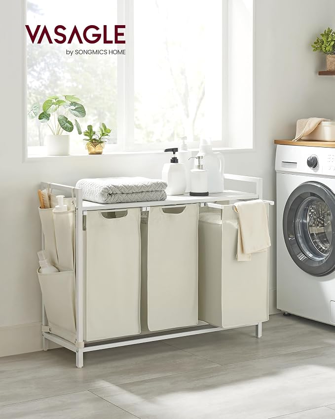 VASAGLE Laundry Hamper with Shelf, 3 Pull-Out Bags, 3 x 10.6 Gallons - Image 2