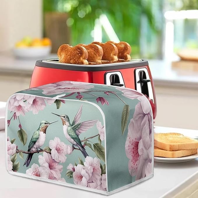 Hummingbird Peach Blossom Print 4 Slice Toaster Cover Dustproof Fingerprint Protectors for Kitchen Small Appliance Kitchen Home Decor