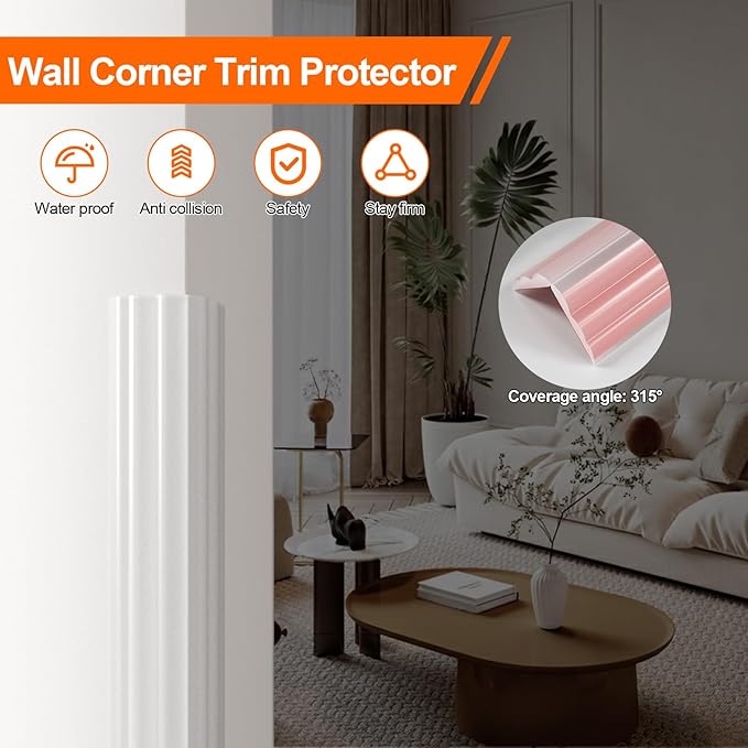 Wall Corner Protector & Edge Guard，Peel and Stick Wall Trim Moulding Inside & Outside Corner Molding Trim Caulk Strip, Self Adhesive Trim for Wall Edge,Ceiling,Countertop, 1.6” W x20’ L，Clear