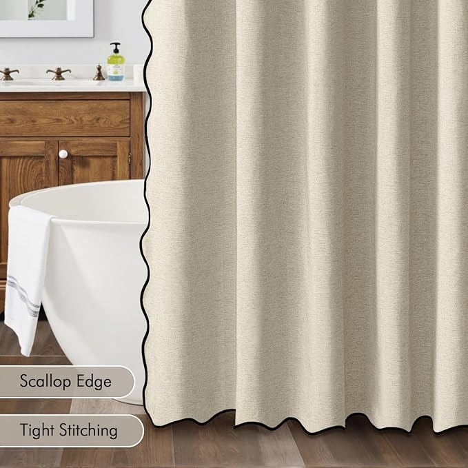 MIULEE Natural Scalloped Linen Shower Curtain 72x72 Inches - Image 5