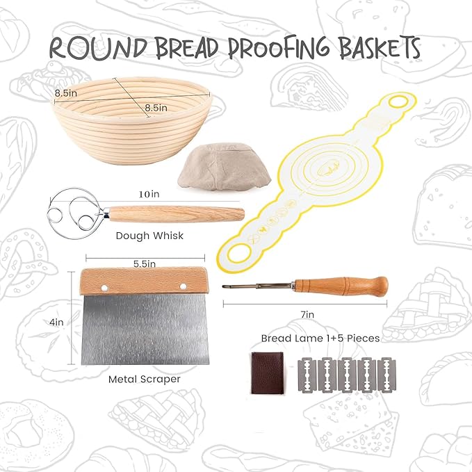 Bread Proofing Baskets 8.5 inch Round Dough Proofing Bowls w/Liners Perfect for Home Sourdough Bakers Baking