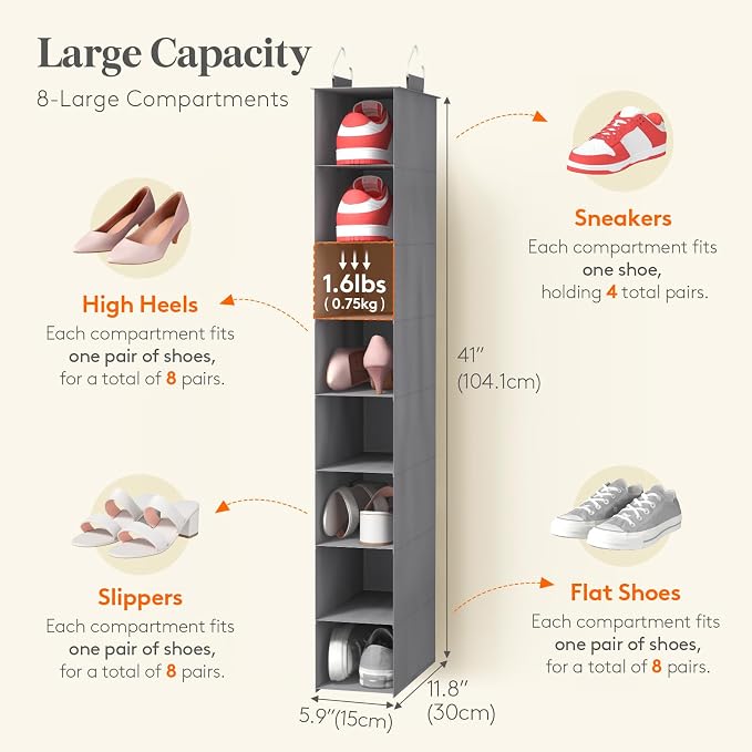 Lifewit 8 Section Hanging Shoe Storage Organizer - Image 3