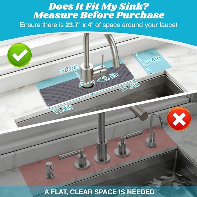 SpaceHacks Stone Faucet Mat for Kitchen Sink 15.7x4 in, Dark Gray | Fast Drying - Image 2