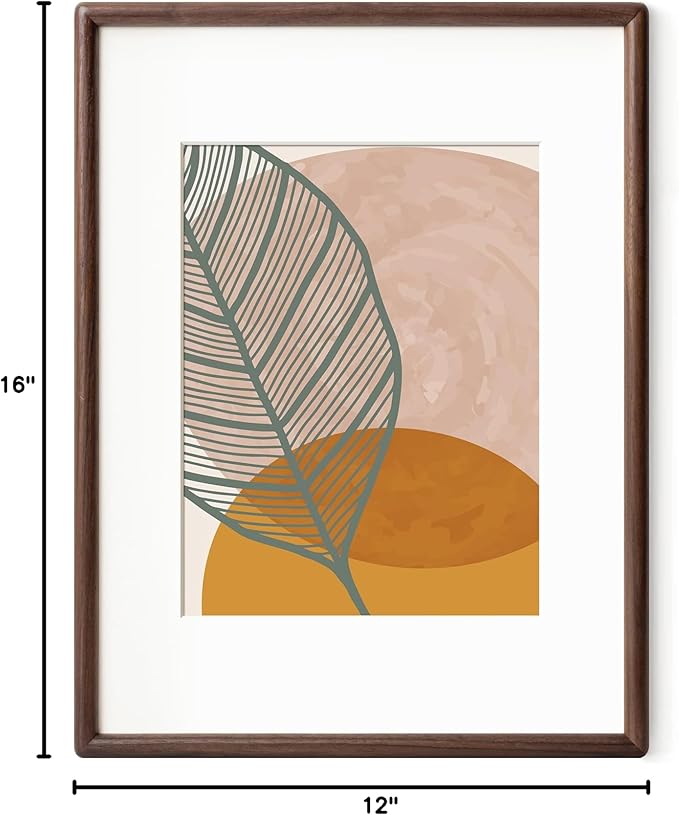 Axeman 12 x 16 Walnut Frame - Rounded Corner 12x16 Picture Frame Matted to 8.5x11 - Natural Walnut Wood Photo Frame with Tempered Glass for Wall Mount Display