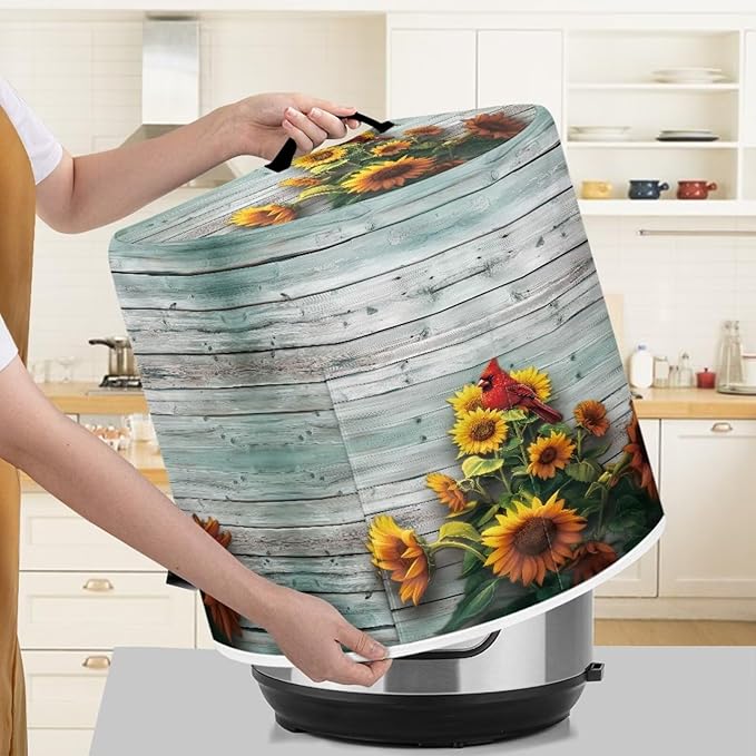 Xoenoiee Cardinal Bird Sunflower Print Kitchen Appliance Dust Cover with Pockets, Electric Pressure Cooker Cover for qt Compatible with Crock Pot, Rice Cooker Cover, for 6 Qt Pot