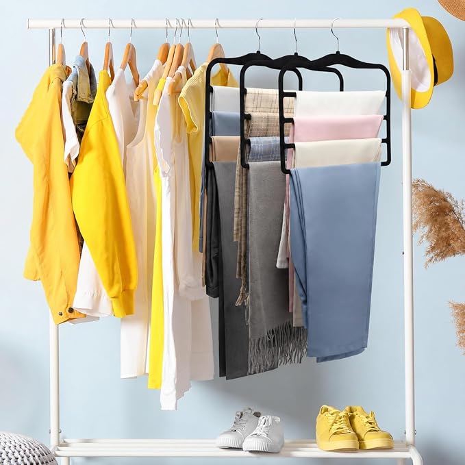 2 Pack Non-Slip Velvet Pants Hangers, Magic Space Saving Closet Organizers | - Image 4