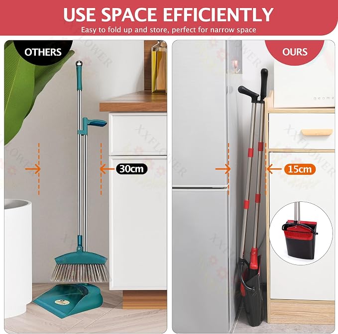 Broom and Dustpan Set, 54.72"Long Handle, Standing Dustpan, Upright Dustpan - Image 5