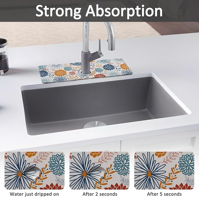 15" X 5.5" Kitchen Sink Splash Guard Faucet Mat Mandala Super Absorbent Fast - Image 3