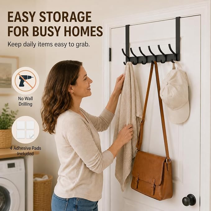 Peasulin Over The Door Hooks, 1 Pack Black Door Hanger Rack | - Image 3