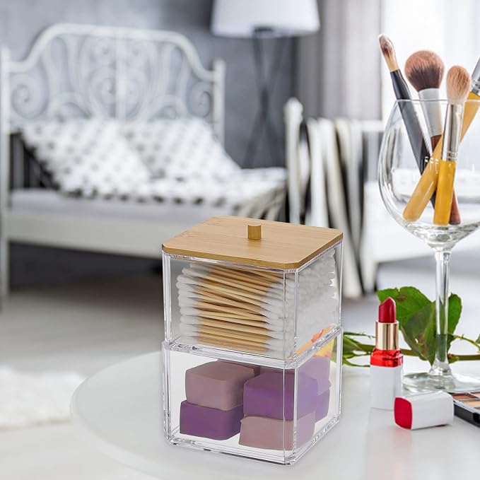 Hipiwe Clear Q-tip Dispenser Holder Acrylic Bathroom Containers - Image 3
