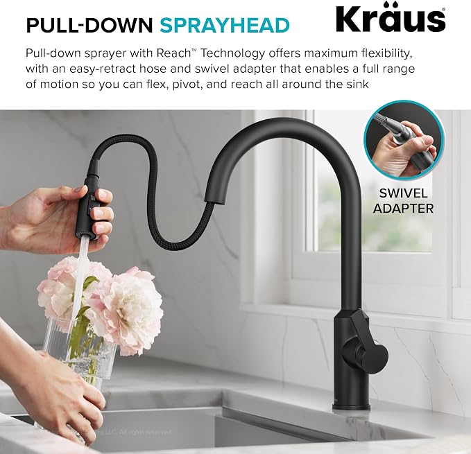KRAUS Matte Black Touchless Pull Down Kitchen Faucet KSF-2830MB | Motion-sensor - Image 9