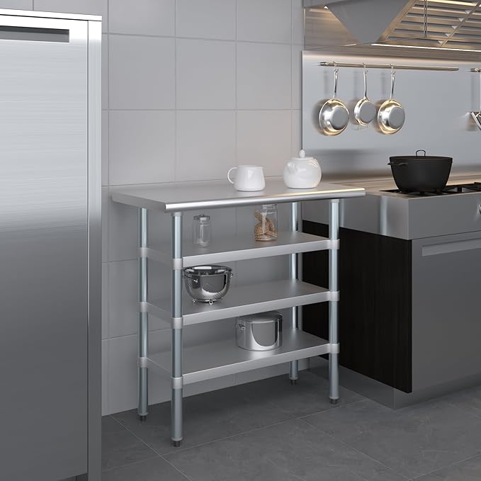 18 in. x 36 in. Stainless Steel Work Table with Three Bottom Shelves | NSF Kitchen Prep Table | Utitly Metal Table