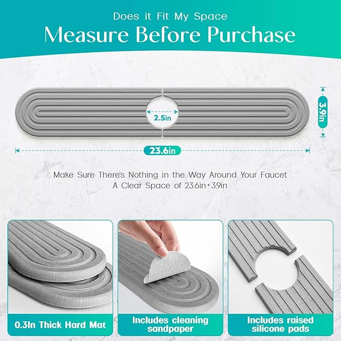 Stone Faucet Mat for Kitchen Sink – Diatomite Fast-Drying Stone Tray, Faucet - Image 4
