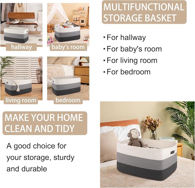 OIAHOMY Blanket Basket Laundry Basket Dog Toy Basket 75L Dark Grey - Image 9
