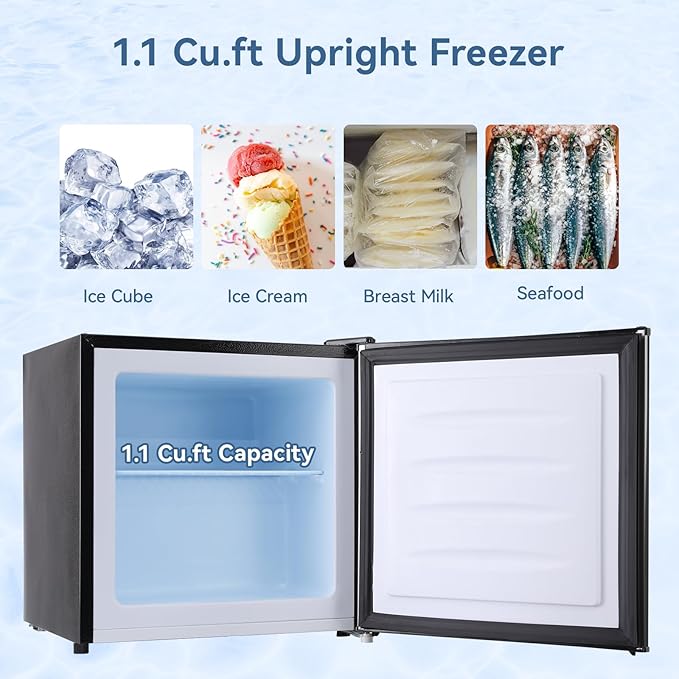 BANGSON Upright Freezer,1.1Cu.ft Mini Freezer with Removable Shelf, Single Door Mini Freezer for Home/Dorms/Apartment/Office (Black)