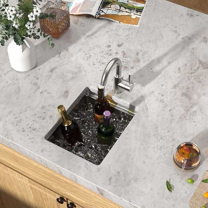 Undermount Bar Sink - 12 Inch Workstation Bar Sink Stainless Steel 16 Gauge Single Bowl Under Counter Camper Small Wet Sinks with Cutting Board #TLU-0018